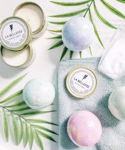 Bath Bombs Gift Set, Perfect for Bubble & Spa Bath to Moisturize Dry Skin. Christmas Birthday Gift Ideas for Women, Lovers, Friends, Girlfriend(4 X 4.1 Oz Bath Bombs & 2 X Scented Candles)