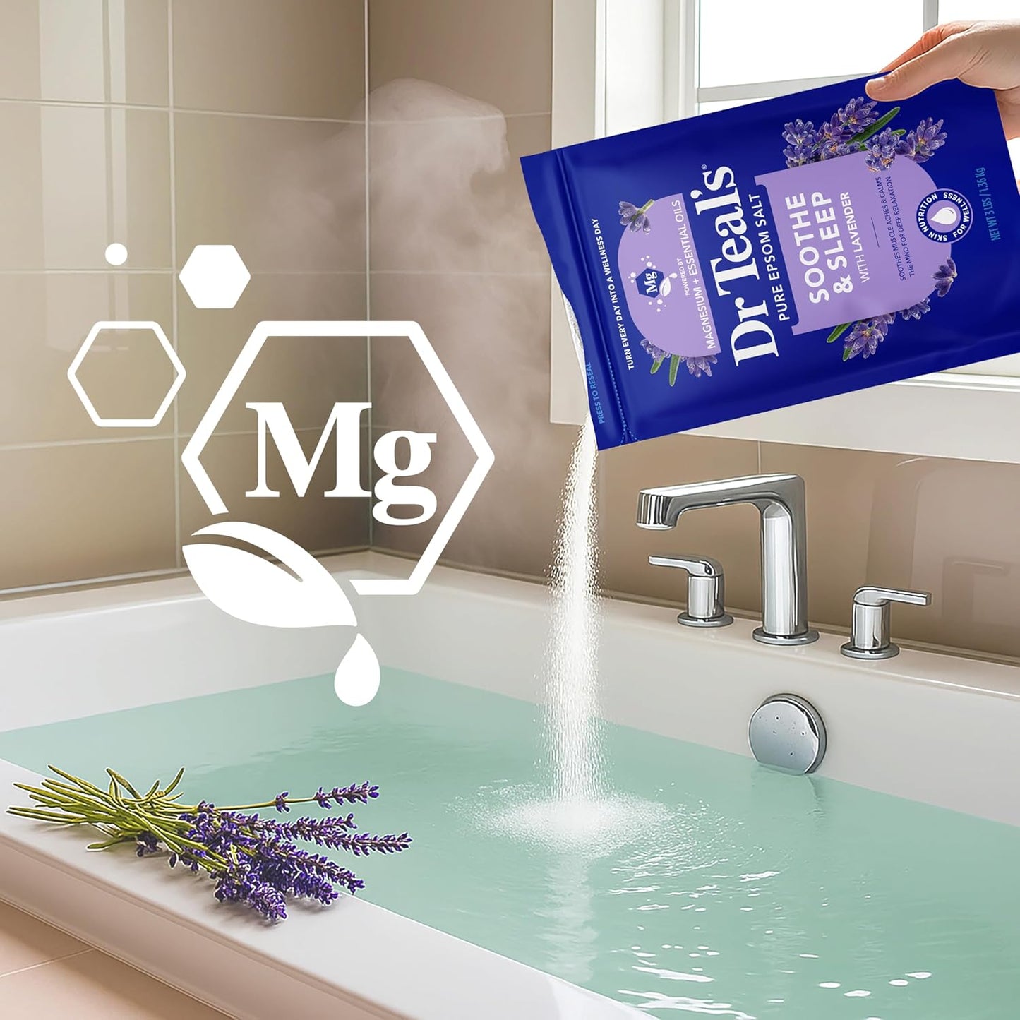 Epsom Salt Soaking Solution, Soothe & Sleep, Lavender, 3Lbs