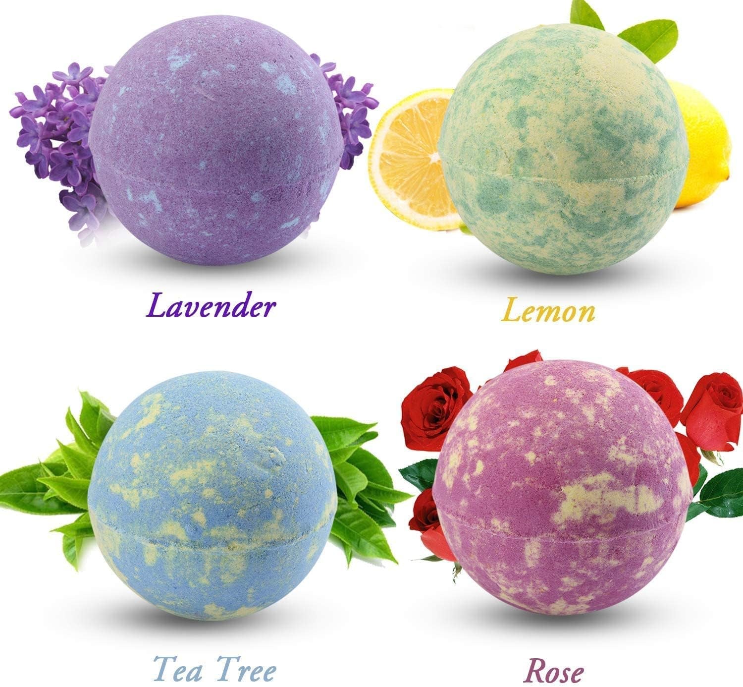 Bath Bombs Gift Set, Perfect for Bubble & Spa Bath to Moisturize Dry Skin. Christmas Birthday Gift Ideas for Women, Lovers, Friends, Girlfriend(4 X 4.1 Oz Bath Bombs & 2 X Scented Candles)