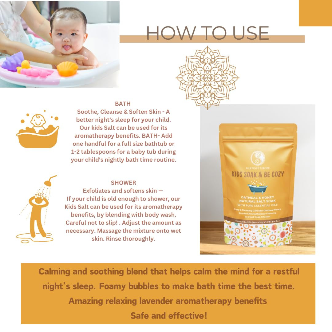 Oatmeal Honey Kids Bath Salts - Organic Bath Soak for Baby Essentials, Natural Bath Salt, Soothing & Gentle Skin Care for Babies, Toddlers, and Children - 24Oz.
