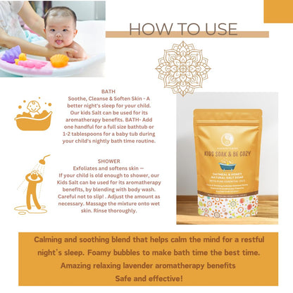 Oatmeal Honey Kids Bath Salts - Organic Bath Soak for Baby Essentials, Natural Bath Salt, Soothing & Gentle Skin Care for Babies, Toddlers, and Children - 24Oz.
