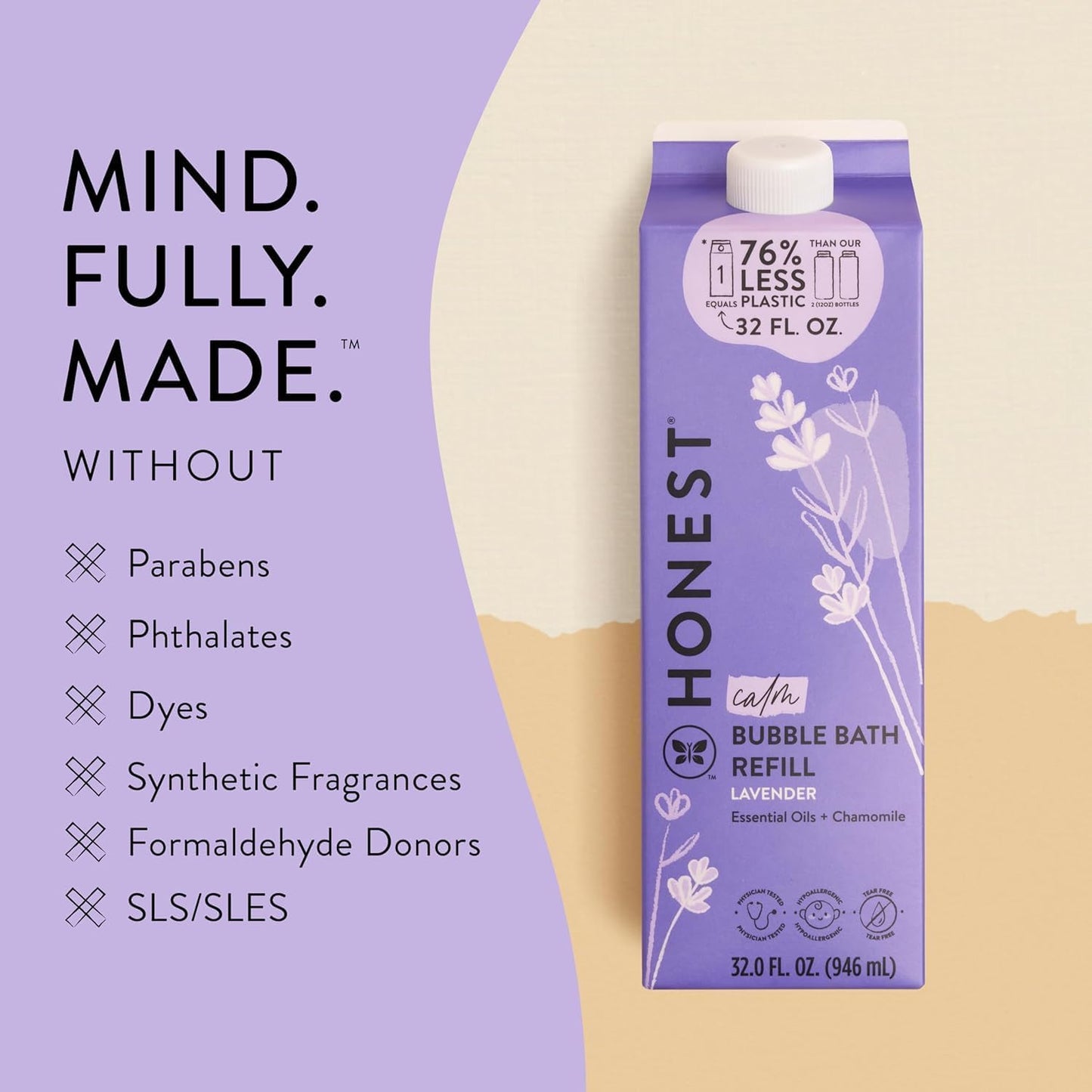 Foaming Bubble Bath Refill, Lavender Calm Scent, Tear-Free, Hypoallergenic, Naturally Derived, Gentle for Baby, 32 Fl Oz