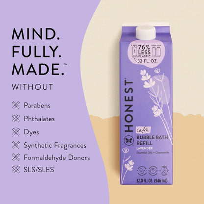 Foaming Bubble Bath Refill, Lavender Calm Scent, Tear-Free, Hypoallergenic, Naturally Derived, Gentle for Baby, 32 Fl Oz